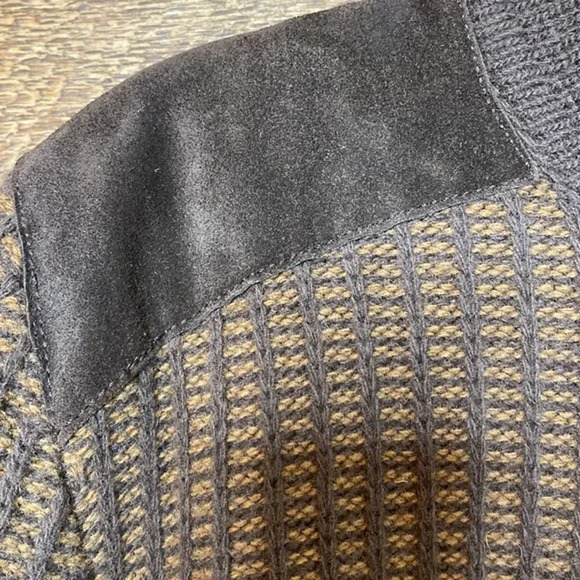 Men’s Moncler Italian Brown zipper front sweater with leather accents Size Large - Picture 6 of 9